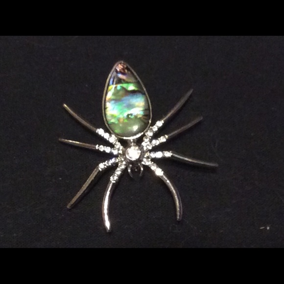 Jewelry - Abalone Shell & Rhinestone Spider Pin